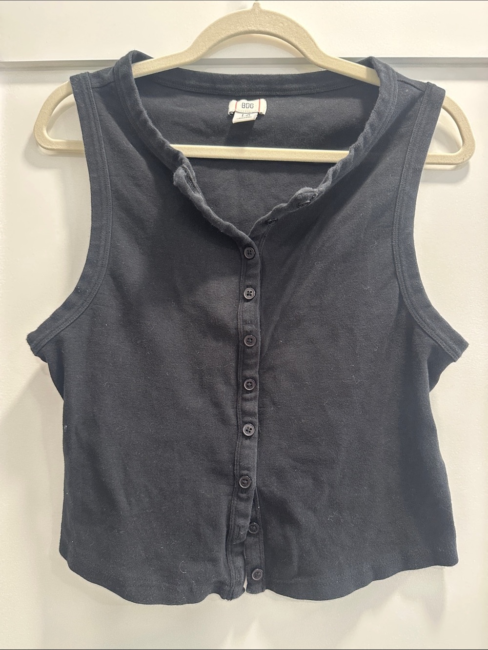 BDG Black Button-Front Sleeveless Henley Tank